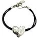 Bracciale A Cuore In Pelle Nera, Placcato Argento - Foto miniatura 1