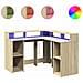 Scrivania con Luci LED Rovere Sonoma 130x130x91cm in Truciolato - Foto miniatura 1