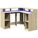 Scrivania con Luci LED Rovere Sonoma 130x130x91cm in Truciolato - Foto miniatura 3