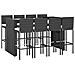 Set Bar da Giardino 9 pz con Cuscini in Polyrattan Nero - Foto miniatura 3