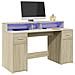 Scrivania con Luci LED Rovere Sonoma 140x55x91cm in Multistrato - Foto miniatura 2