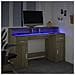 Scrivania con Luci LED Rovere Sonoma 140x55x91cm in Multistrato - Foto miniatura 5