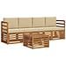 Set divani 5 pcs Naturale e Beige Legno di Acacia Massello - Foto miniatura 1