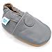 Scarpine In Pelle Prima Infanzia. Scarpe Bimbi Per Primi Passi Con Suola Scamosciata. Classico Grigio Chiaro. 0-6 Mesi (17 Eu)  - Foto miniatura 1