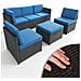 Set 4 Pezzi Salotto Per Esterni Giardino In Polyrattan Anti Uv Con Cuscini Blu - Foto miniatura 1
