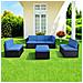 Set 4 Pezzi Salotto Per Esterni Giardino In Polyrattan Anti Uv Con Cuscini Blu - Foto miniatura 4
