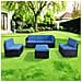 Set 4 Pezzi Salotto Per Esterni Giardino In Polyrattan Anti Uv Con Cuscini Blu - Foto miniatura 5