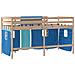 Letto A Soppalco Con Tende Bambini Blu 80x200 Cm Massello Pino - Foto miniatura 8
