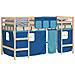 Letto A Soppalco Con Tende Bambini Blu 80x200 Cm Massello Pino - Foto miniatura 10