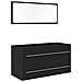 Mobile da Bagno con Specchio Rovere Nero 90x45x1,5 cm Legno Ingegnerizzato - Foto miniatura 1