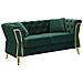 Divano Emy Con Cuscini In Tessuto Verde E Gambe Oro 162x83x76 Cm - Foto miniatura 1