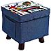 Pouf Contenitore in Tessuto Multiuso Poggiapiedi Sgabello e Baule Colore Blu - Foto miniatura 4