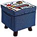 Pouf Contenitore in Tessuto Multiuso Poggiapiedi Sgabello e Baule Colore Blu - Foto miniatura 1