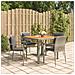 Set da Pranzo da Giardino 5 pz con Cuscini in Polyrattan Grigio - Foto miniatura 2