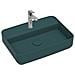 Lavabo Rettangolare Da Appoggio Senza Troppo Pieno In Ceramica Con Foro Rubinetto - Verde Petrolio Opaco - Foto miniatura 1