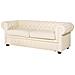 Divano Vintage A 3 Posti In Pelle Beige Chesterfield - Foto miniatura 30