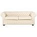 Divano Vintage A 3 Posti In Pelle Beige Chesterfield - Foto miniatura 9