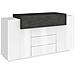 Credenza Milo, Madia Da Cucina A 3 Ante E 3 Cassetti, Buffet Da Soggiorno, 100% Made In Italy, Cm 160x45h86, Bianco Lucido E Ardesia - Foto miniatura 2