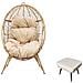 Jane Set Da Esterno: Poltrona Sospesa E Poggiapiedi In Rattan Con Cuscino Beige - Foto miniatura 1