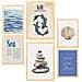 Set Di 6 Stampe Dipinto Decorativo Mare, Oceano, Marina Incorniciato Con Illustrazioni Di Design Per La Decorazione Della Parete A3 & A4 Telaio In Legno Chiaro - Foto miniatura 1