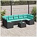 Set di divani con cuscino 8 pcs Nero e Turchese polyrattan - Foto miniatura 2