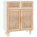 Credenza Bianca 60x30x75 Cm Legno Massello Pino Rattan Naturale - Foto miniatura 2