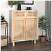 Credenza Bianca 60x30x75 Cm Legno Massello Pino Rattan Naturale - Foto miniatura 1