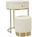 Set Comodino Toletta Con Puff Sharon In Bianco E Oro Ø52x70 + Ø36x39 Cm - Foto miniatura 1