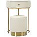 Set Comodino Toletta Con Puff Sharon In Bianco E Oro Ø52x70 + Ø36x39 Cm - Foto miniatura 2