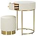 Set Comodino Toletta Con Puff Sharon In Bianco E Oro Ø52x70 + Ø36x39 Cm - Foto miniatura 3