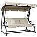 Dondolo Letto da Giardino con Tettuccio Regolabile e Vassoi, in Acciaio e Teslin, 200x120x164 cm, Crema - Foto miniatura 1