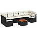 Set di divano da giardino  8 pezzi con cuscini in rattan nero ed acacia, Divano da giardino a 2 posti  con cuscini in polyrattan nero - Foto miniatura 1