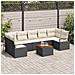 Set di divano da giardino  8 pezzi con cuscini in rattan nero ed acacia, Divano da giardino a 2 posti  con cuscini in polyrattan nero - Foto miniatura 2