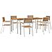 Set da Pranzo da Giardino  7 Pezzi in Legno Massello di Teak, Tavolo da Pranzo Esterno  200x90x74.5 cm in Legno Massello di Teak, Sedie da Giardino Impilabili  2 pz in Legno Massello di Teak e Metallo, Sedie da Giardino Impilabili  4 pz in Legno Massello  - Foto miniatura 1