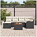 Set di divani da giardino a 7 pezzi con cuscini neri in polyrattan, Divano giardino a 2 posti con spazio di stoccaggio e cuscini neri in polyrattan - Foto miniatura 3