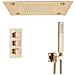 Set miscelatore doccia, Blackswan, tipo M191, modello oro opaco, con 2 vie e soffione doccia a 2 modalità, termostato, telecomando e illuminazione a LED, misura 50 cm - Foto miniatura 1