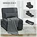 Poltrona Letto Singolo 3 In 1 Reclinabile A 3 Livelli Con Cuscino, In Tessuto Effetto Lino, 65.5x104x81 Cm, Grigio - Foto miniatura 2