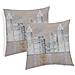 Coppia Cuscini Arredo Imbottiti 40x40 Disegno New York Colore Beige   - Foto miniatura 1