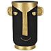 Vaso Tribal In Resina Nera E Oro Con Volto Stilizzato - Foto miniatura 1