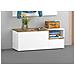 Mobile Da Ingresso Flavio, Entratina Moderna Multifunzione, Armadietto Multiuso Per Atrio, 100% Made In Italy, Cm 120x40h54, Bianco Lucido E Acero - Foto miniatura 1