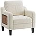Poltrona moderna in tessuto lino con tavolino laterale ribaltabile e tasca portaoggetti laterale, seduta ergonomica in memory foam, stile Mid-Century versatile, facile da spostare - Foto miniatura 1