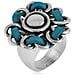 Anello In Argento 925 Placcato In Pelle Con Fiore Turchese Cucito - Foto miniatura 1
