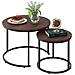 Set 2 Tavolini A Incastro Salvaspazio Noce Struttura In Metallo Nero E Piano Mdf - Foto miniatura 1
