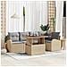 Set da pranzo giardino 6 pezzi con cuscini Polyrattan beige Acacia - Foto miniatura 2