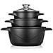Mgk-18 Batteria Da Cucina Induzione Set Pentole 6 Pezzi Alluminio Fuso, Coperchi Vetro Nero - Foto miniatura 11