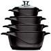 Mgk-12 Batteria Da Cucina Induzione Set Pentole 8 Pezzi Alluminio Fuso, Coperchi Vetro Nero - Foto miniatura 1