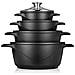Mgk-12 Batteria Da Cucina Induzione Set Pentole 8 Pezzi Alluminio Fuso, Coperchi Vetro Nero - Foto miniatura 11