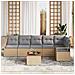 Set di Divano da Giardino  a 7 Pezzi con Cuscini Beige Rattan Acacia, Divano da Giardino a 2 Posti  con Cuscini Beige Rattan Sintetico - Foto miniatura 3