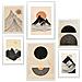 Set Di 6 Stampe Dipinto Decorativo Con Montagne Geometriche, Tonalità Vintage Marrone, Nero E Terra, Incorniciato Con Illustrazioni A3 & A4 Cornice Bianca - Foto miniatura 1