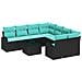 Set di divani con cuscino 9 pcs Nero e Turchese polyrattan - Foto miniatura 1